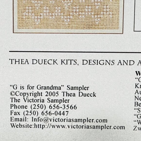"G" Is For Grandma Alphabet Sampler Pattern & Thread Pack - Thea Dueck Victorian - Picture 6 of 10